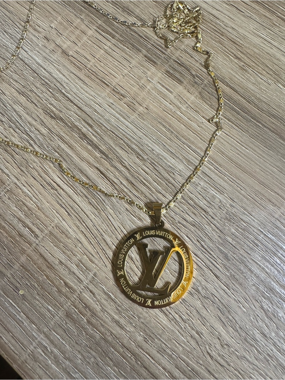 Louis Vuitton Gold Circular LV Logo Pendant Necklace - Picture 2 of 5